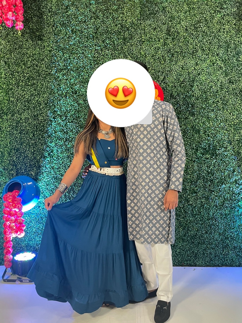 Not Rated Blue Tiered Wedding Dress with Yellow Accent